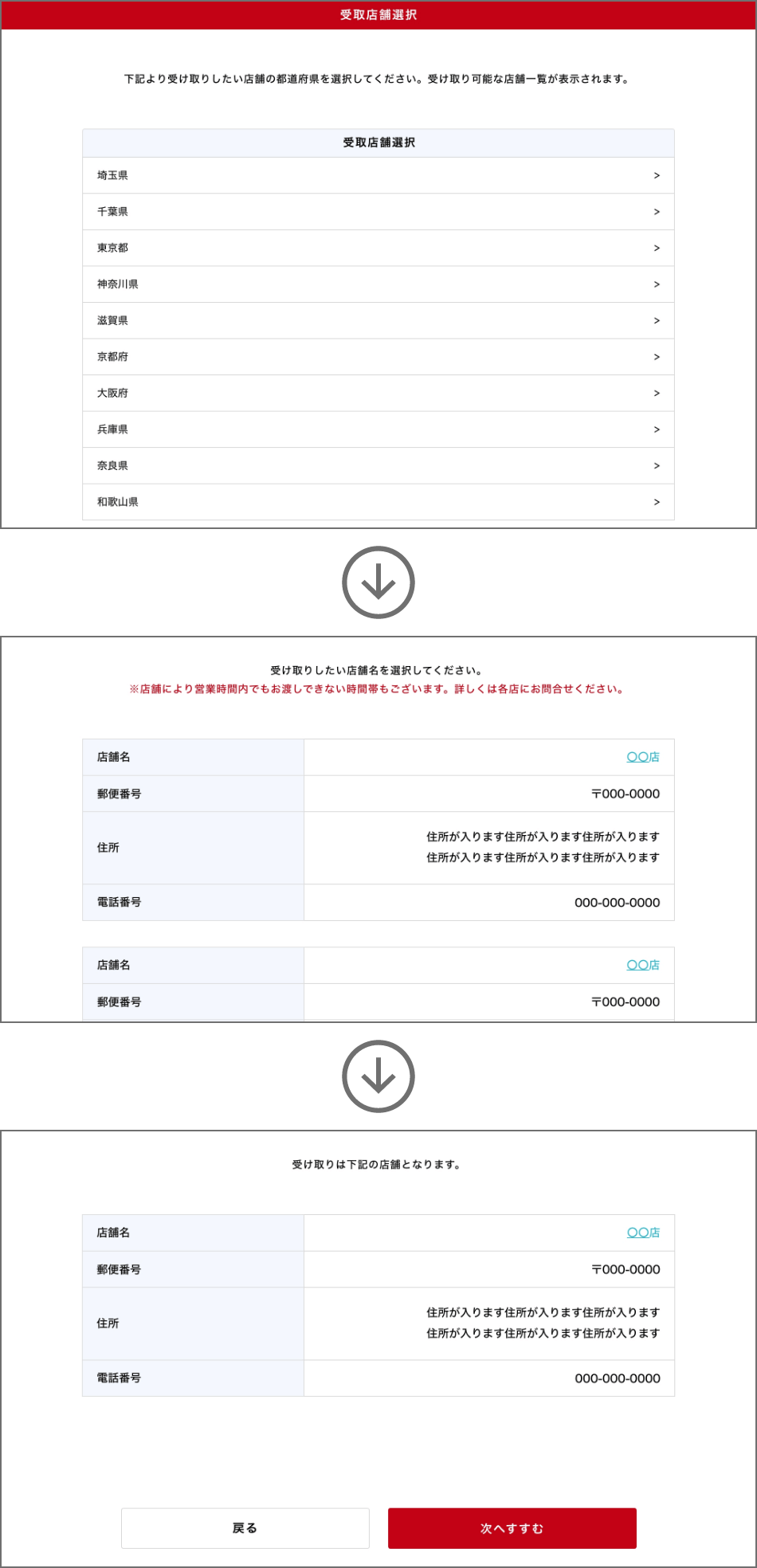 受取店舗の選択